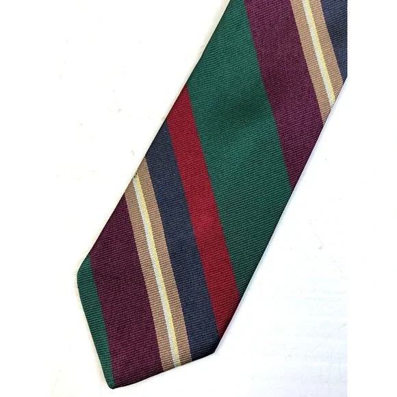 Striped Tie Barnett Bros Classic Burgundy Green Navy 3" W Business Preppy USA - Picture 1 of 9